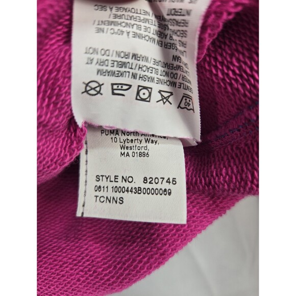 Puma Hoodie Sweatshirt Women's Large Magenta Pink & Blue Embroidered Pullover - Picture 6 of 9